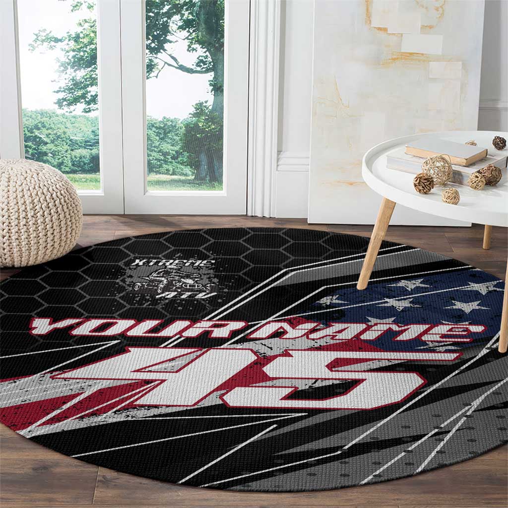 Custom Bike Shirt Racing Motocross Round Carpet American Flag and Black Hexagon Lightning Graphic Design - Wonder Print Shop