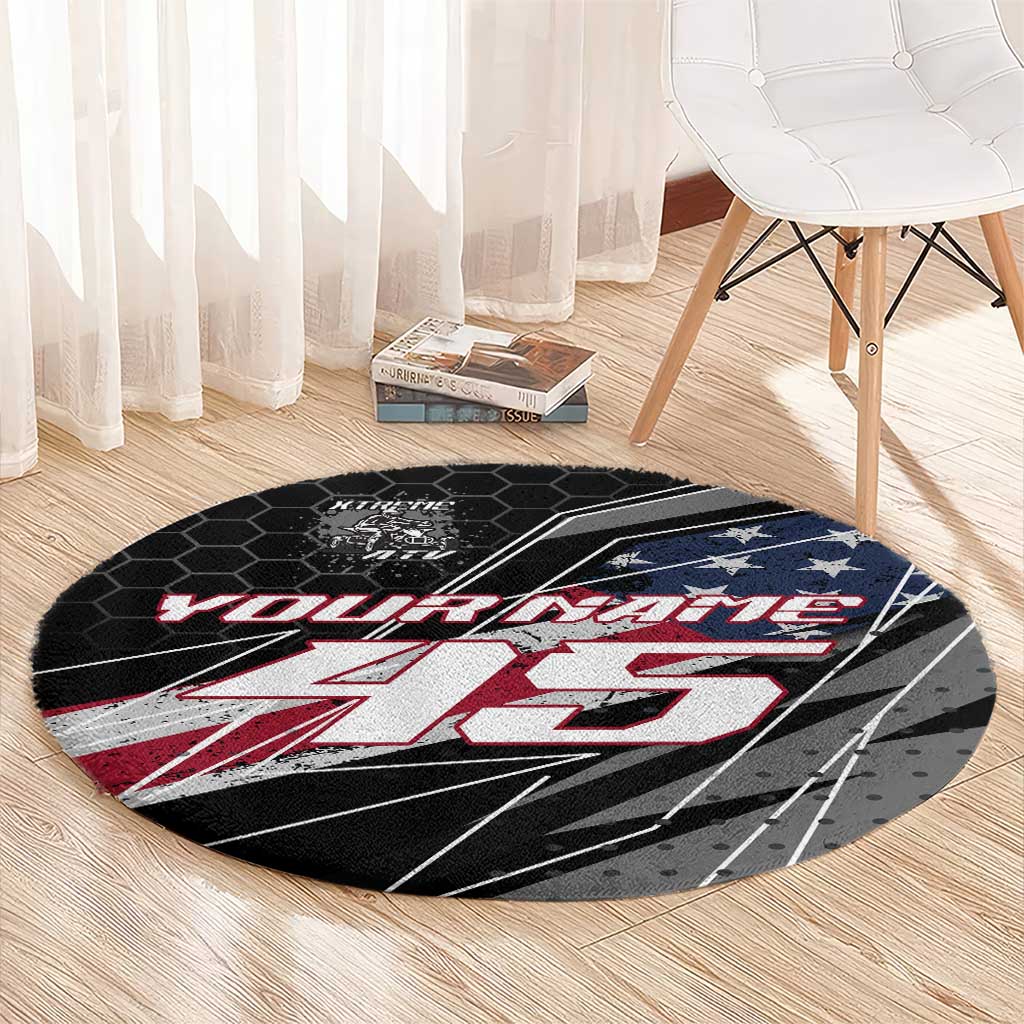 Custom Bike Shirt Racing Motocross Round Carpet American Flag and Black Hexagon Lightning Graphic Design - Wonder Print Shop
