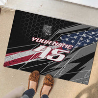 Custom Bike Shirt Racing Motocross Rubber Doormat American Flag and Black Hexagon Lightning Graphic Design - Wonder Print Shop