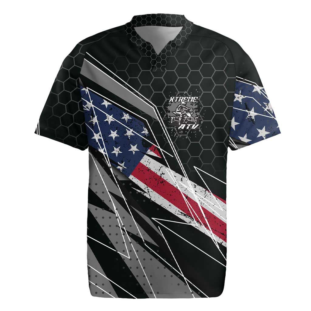 Custom Bike Shirt Racing Motocross Rugby Jersey American Flag and Black Hexagon Lightning Graphic Design - Wonder Print Shop
