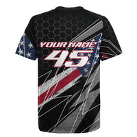 Custom Bike Shirt Racing Motocross Rugby Jersey American Flag and Black Hexagon Lightning Graphic Design - Wonder Print Shop