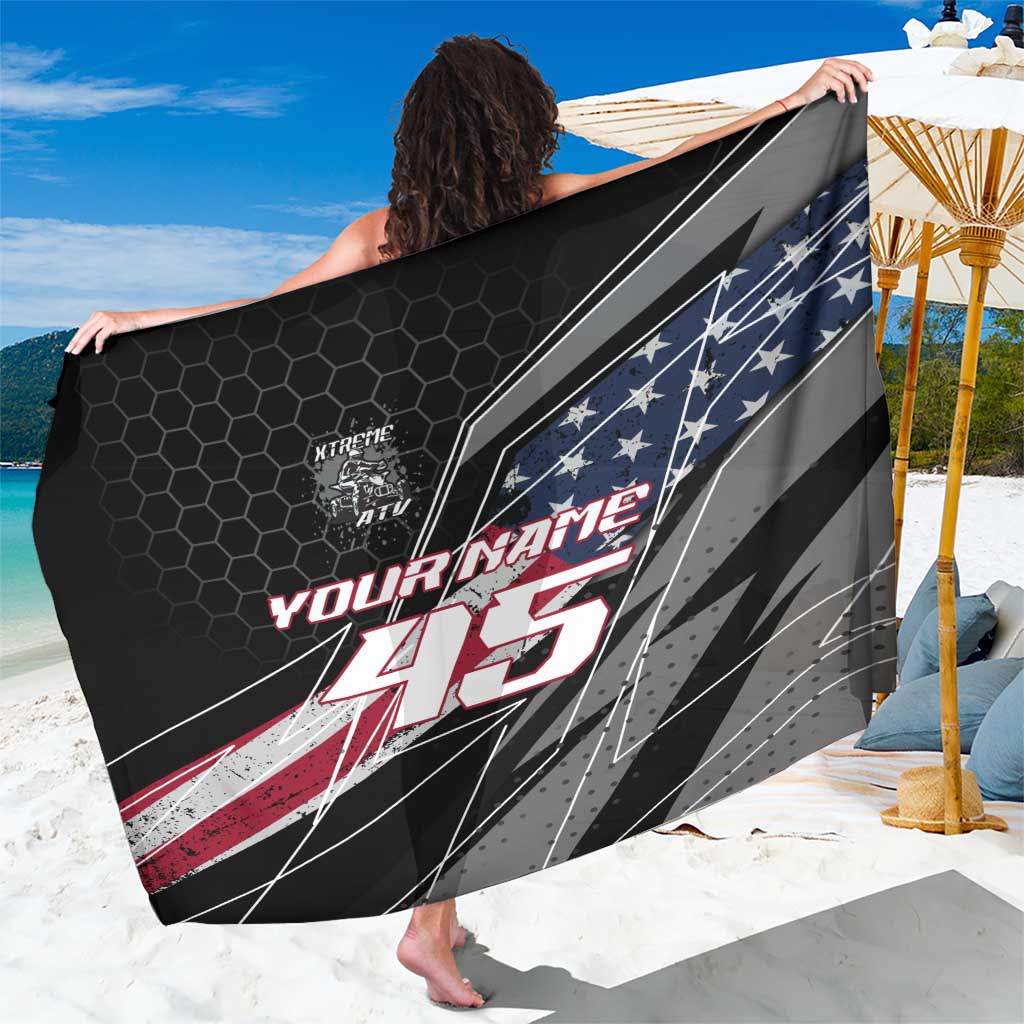 Custom Bike Shirt Racing Motocross Sarong American Flag and Black Hexagon Lightning Graphic Design - Wonder Print Shop