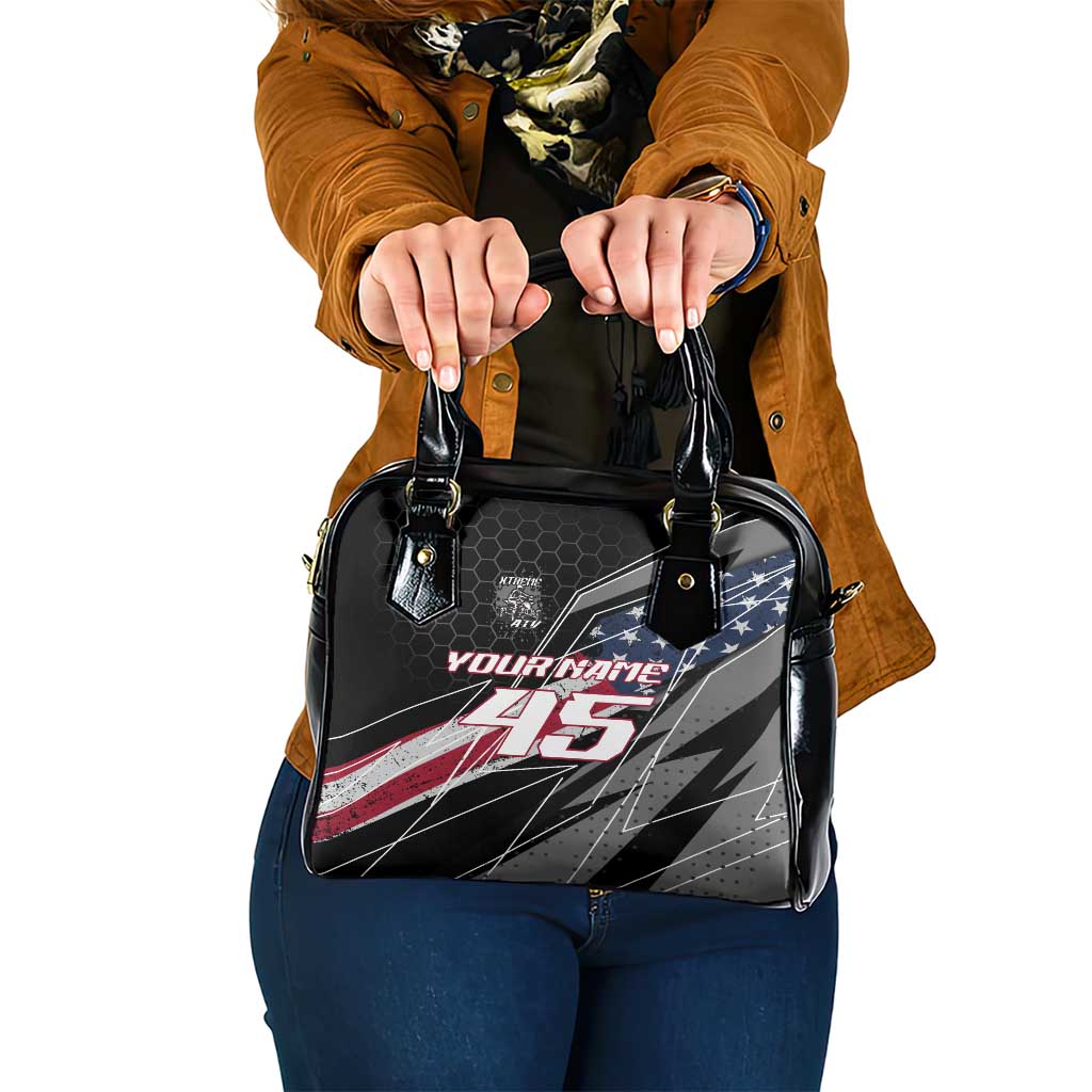 Custom Bike Shirt Racing Motocross Shoulder Handbag American Flag and Black Hexagon Lightning Graphic Design - Wonder Print Shop