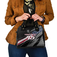 Custom Bike Shirt Racing Motocross Shoulder Handbag American Flag and Black Hexagon Lightning Graphic Design - Wonder Print Shop