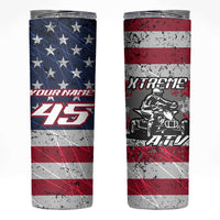 Custom Bike Shirt Racing Motocross Skinny Tumbler American Flag and Black Hexagon Lightning Graphic Design - Wonder Print Shop