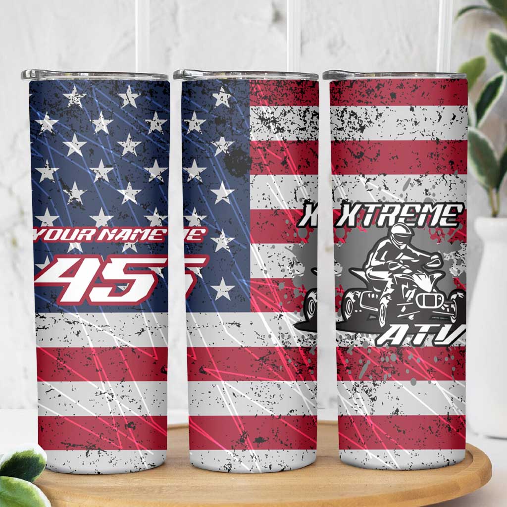 Custom Bike Shirt Racing Motocross Skinny Tumbler American Flag and Black Hexagon Lightning Graphic Design - Wonder Print Shop