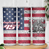 Custom Bike Shirt Racing Motocross Skinny Tumbler American Flag and Black Hexagon Lightning Graphic Design - Wonder Print Shop