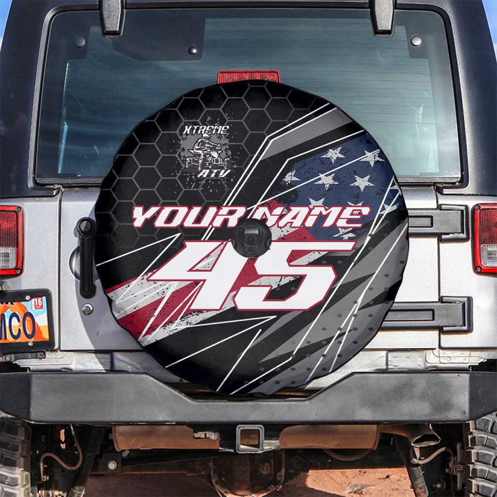 Custom Bike Shirt Racing Motocross Spare Tire Cover American Flag and Black Hexagon Lightning Graphic Design - Wonder Print Shop