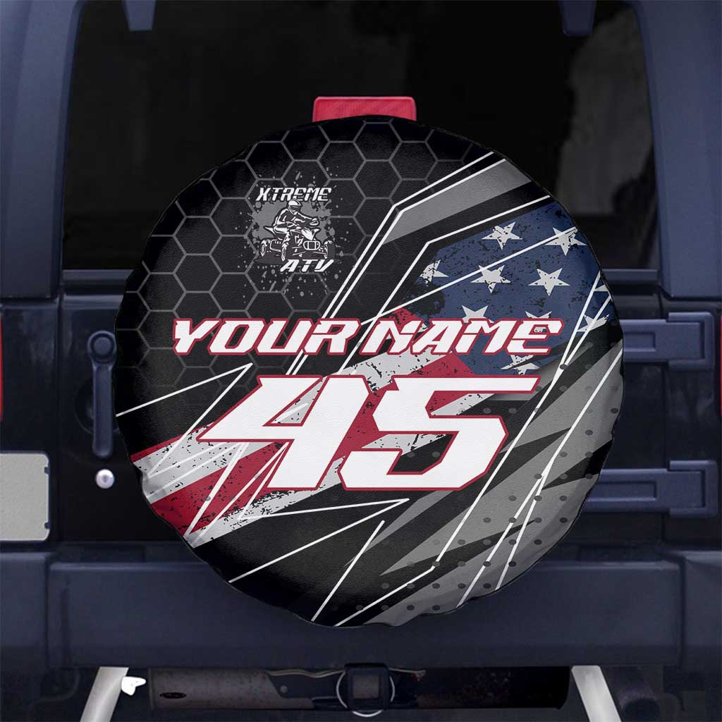 Custom Bike Shirt Racing Motocross Spare Tire Cover American Flag and Black Hexagon Lightning Graphic Design - Wonder Print Shop