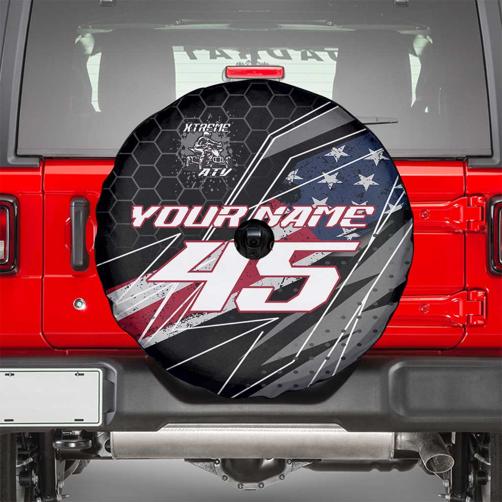 Custom Bike Shirt Racing Motocross Spare Tire Cover American Flag and Black Hexagon Lightning Graphic Design - Wonder Print Shop
