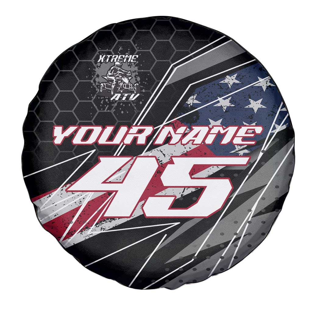 Custom Bike Shirt Racing Motocross Spare Tire Cover American Flag and Black Hexagon Lightning Graphic Design - Wonder Print Shop