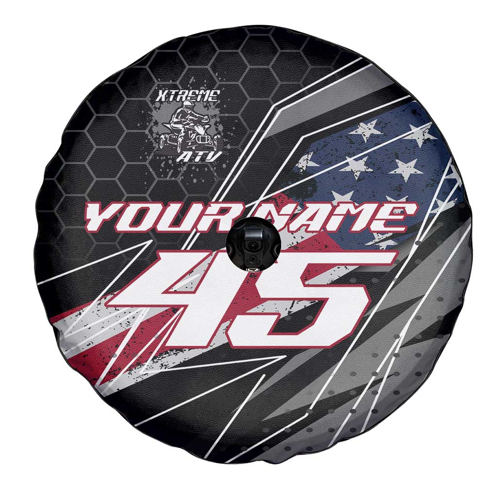 Custom Bike Shirt Racing Motocross Spare Tire Cover American Flag and Black Hexagon Lightning Graphic Design - Wonder Print Shop