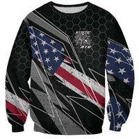 Custom Bike Shirt Racing Motocross Sweatshirt American Flag and Black Hexagon Lightning Graphic Design - Wonder Print Shop