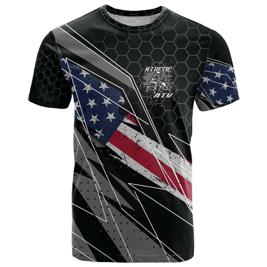 Custom Bike Shirt Racing Motocross T Shirt American Flag and Black Hexagon Lightning Graphic Design - Wonder Print Shop