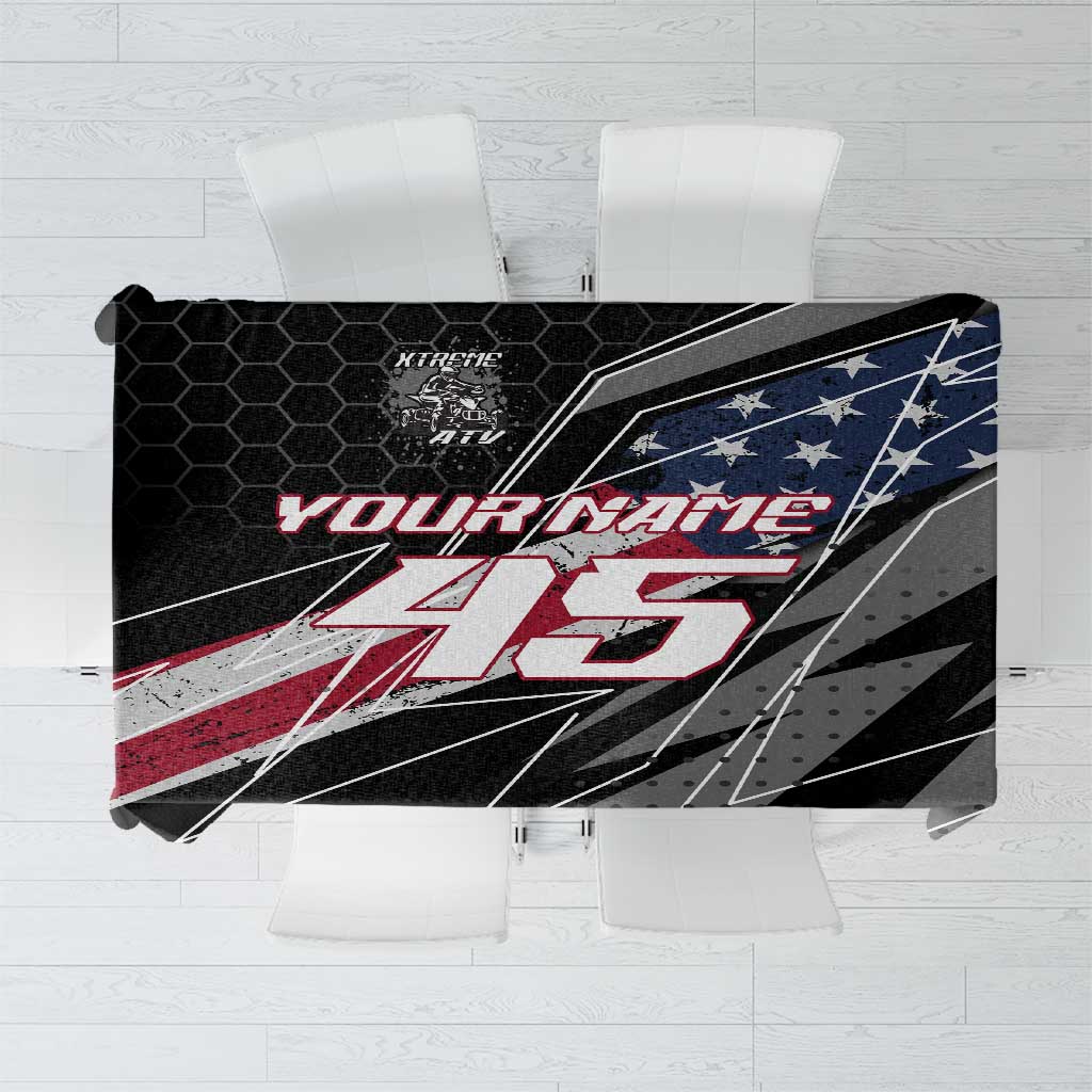 Custom Bike Shirt Racing Motocross Tablecloth American Flag and Black Hexagon Lightning Graphic Design - Wonder Print Shop