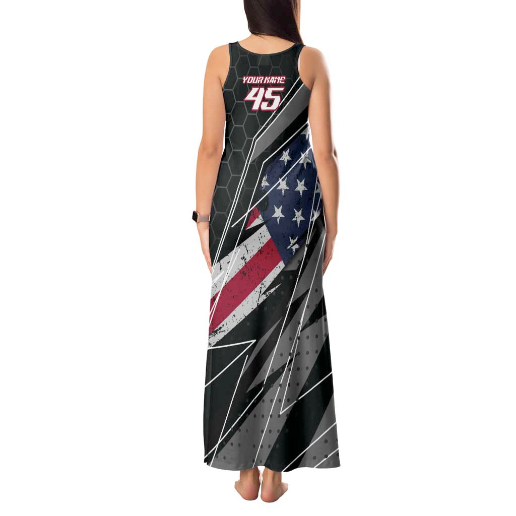 Custom Bike Shirt Racing Motocross Tank Maxi Dress American Flag and Black Hexagon Lightning Graphic Design - Wonder Print Shop