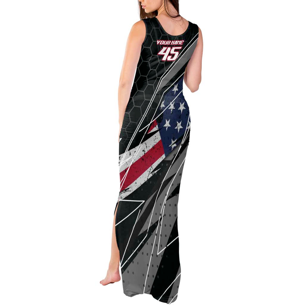 Custom Bike Shirt Racing Motocross Tank Maxi Dress American Flag and Black Hexagon Lightning Graphic Design - Wonder Print Shop