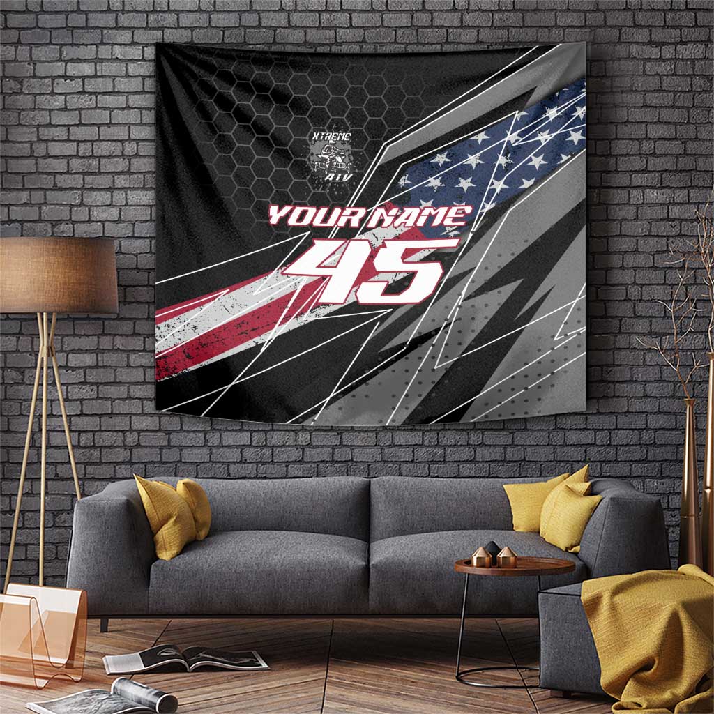 Custom Bike Shirt Racing Motocross Tapestry American Flag and Black Hexagon Lightning Graphic Design - Wonder Print Shop