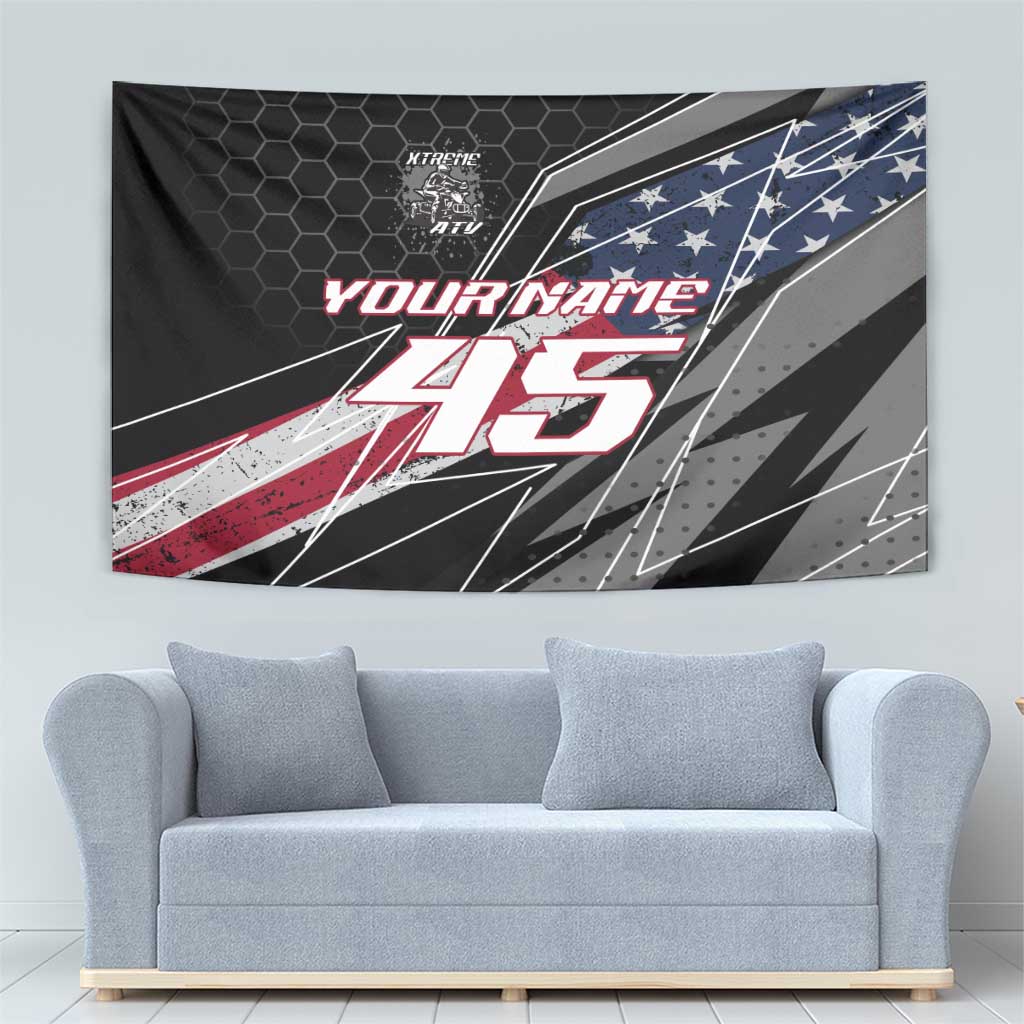 Custom Bike Shirt Racing Motocross Tapestry American Flag and Black Hexagon Lightning Graphic Design - Wonder Print Shop