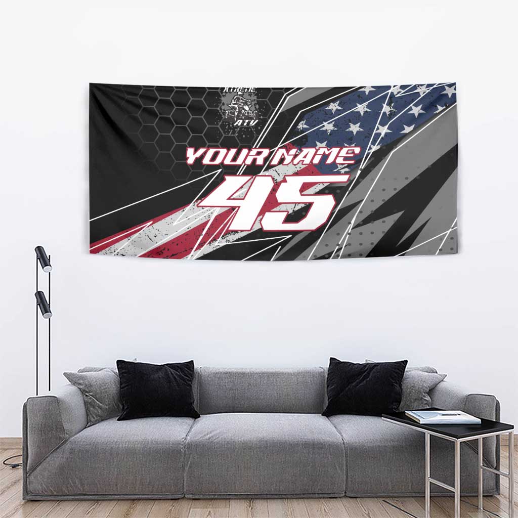 Custom Bike Shirt Racing Motocross Tapestry American Flag and Black Hexagon Lightning Graphic Design - Wonder Print Shop