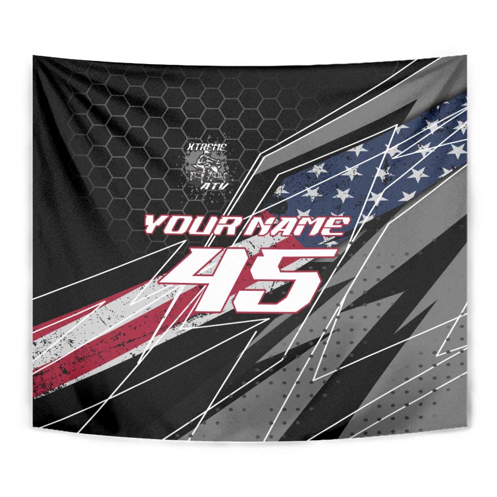 Custom Bike Shirt Racing Motocross Tapestry American Flag and Black Hexagon Lightning Graphic Design - Wonder Print Shop