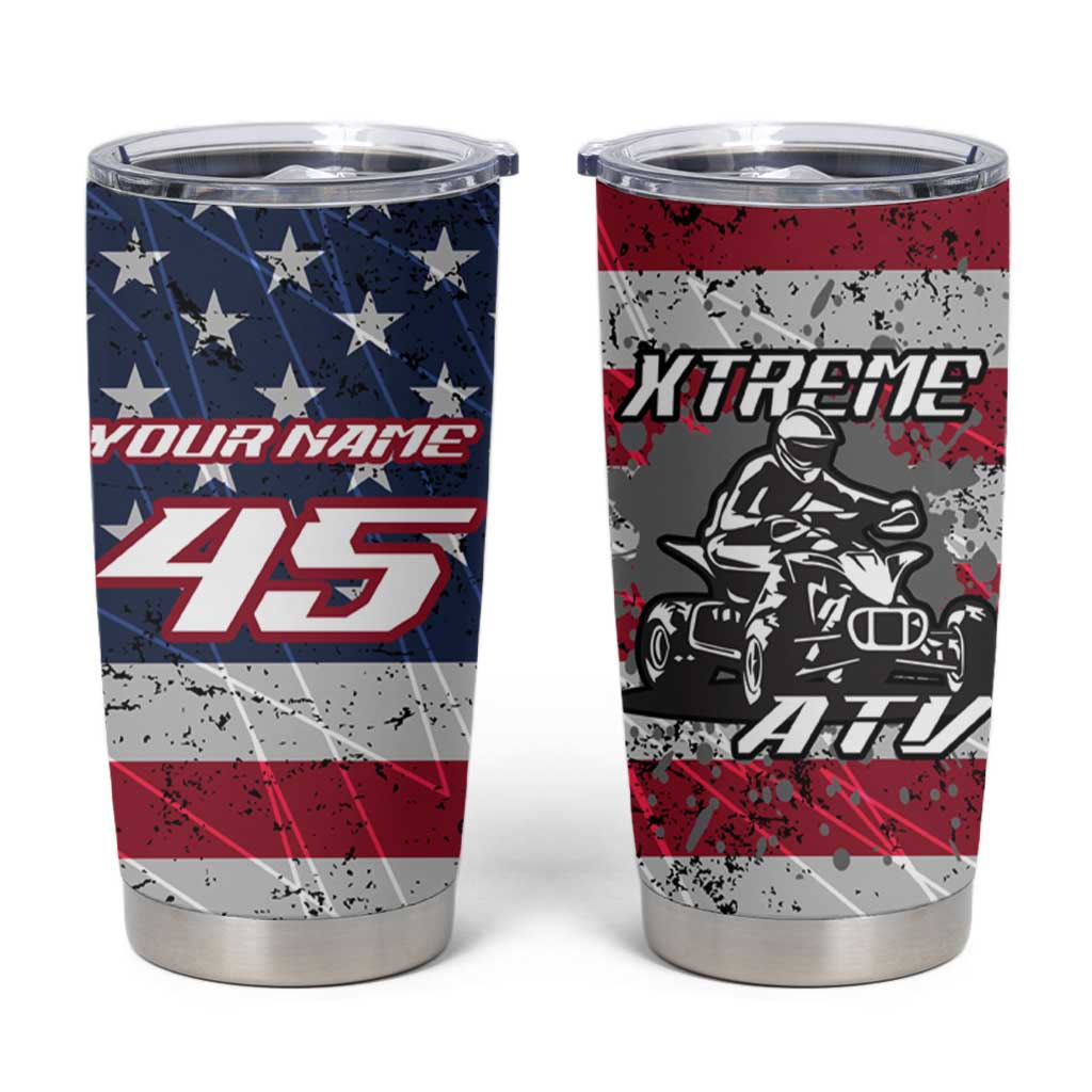 Custom Bike Shirt Racing Motocross Tumbler Cup American Flag and Black Hexagon Lightning Graphic Design - Wonder Print Shop