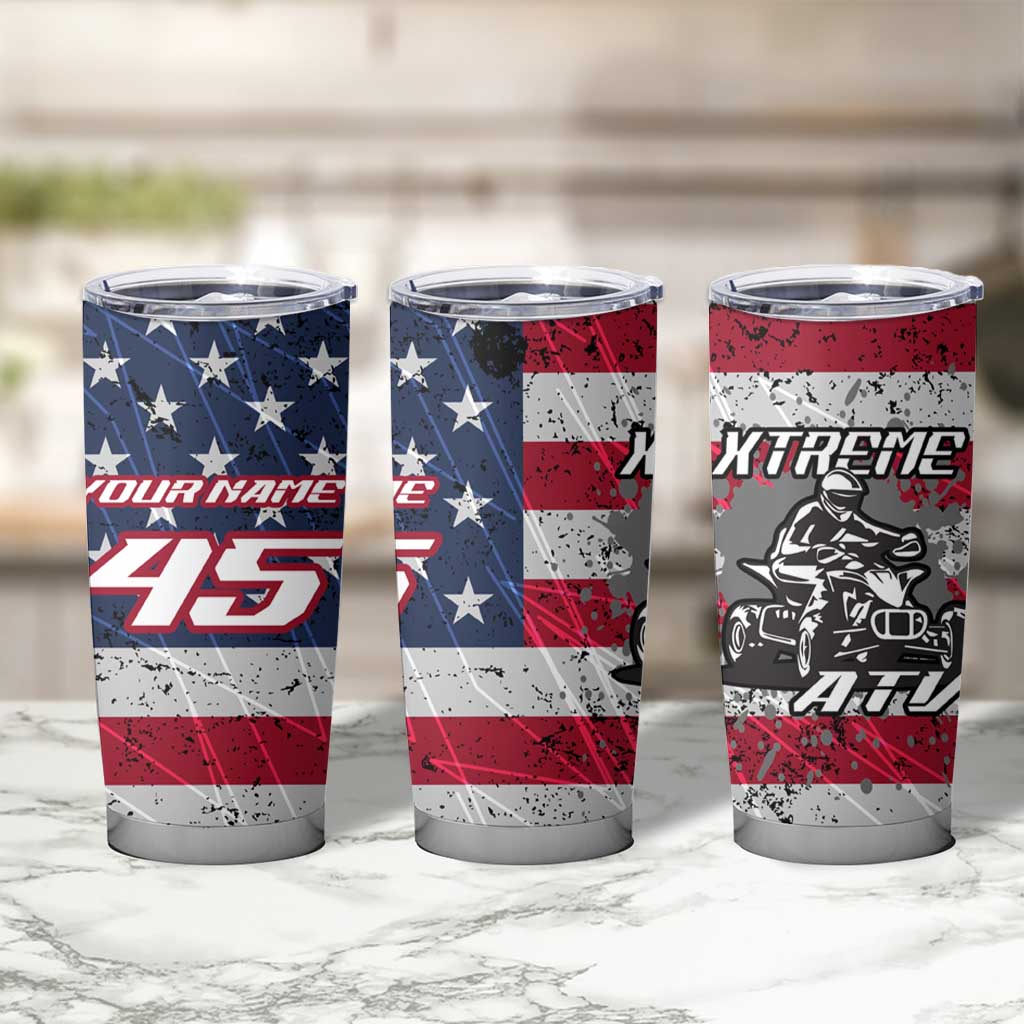 Custom Bike Shirt Racing Motocross Tumbler Cup American Flag and Black Hexagon Lightning Graphic Design - Wonder Print Shop