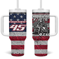 Custom Bike Shirt Racing Motocross Tumbler With Handle American Flag and Black Hexagon Lightning Graphic Design - Wonder Print Shop