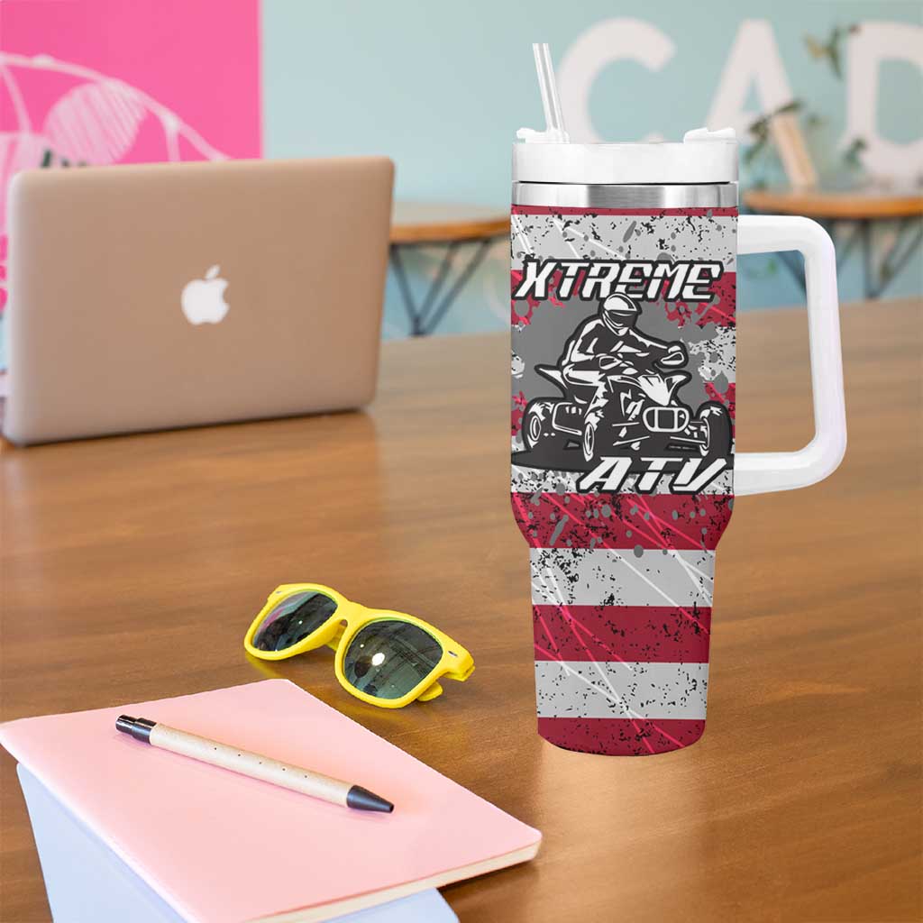 Custom Bike Shirt Racing Motocross Tumbler With Handle American Flag and Black Hexagon Lightning Graphic Design - Wonder Print Shop