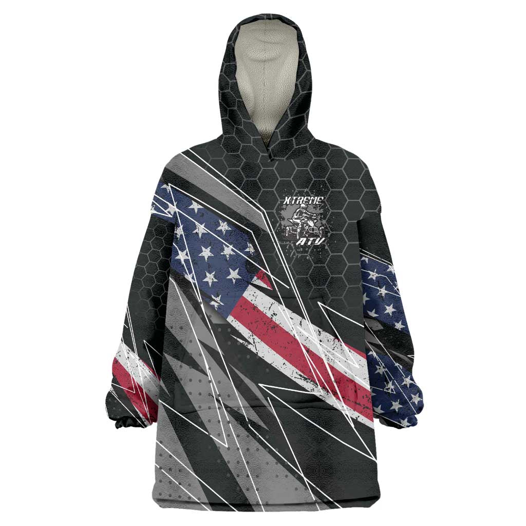 Custom Bike Shirt Racing Motocross Wearable Blanket Hoodie American Flag and Black Hexagon Lightning Graphic Design - Wonder Print Shop