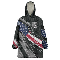 Custom Bike Shirt Racing Motocross Wearable Blanket Hoodie American Flag and Black Hexagon Lightning Graphic Design - Wonder Print Shop