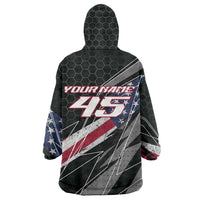 Custom Bike Shirt Racing Motocross Wearable Blanket Hoodie American Flag and Black Hexagon Lightning Graphic Design - Wonder Print Shop