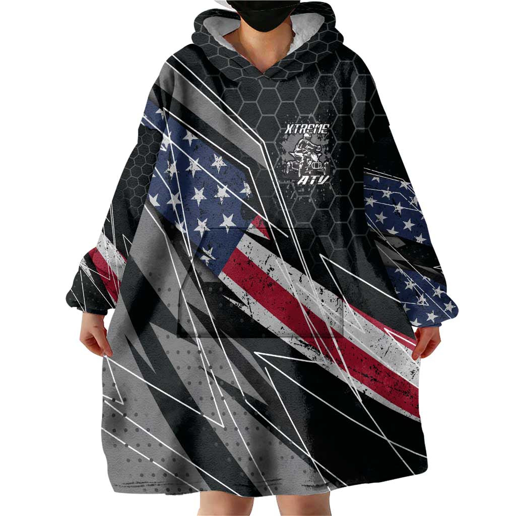 Custom Bike Shirt Racing Motocross Wearable Blanket Hoodie American Flag and Black Hexagon Lightning Graphic Design - Wonder Print Shop