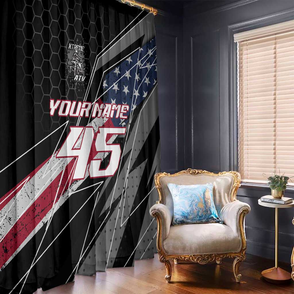 Custom Bike Shirt Racing Motocross Window Curtain American Flag and Black Hexagon Lightning Graphic Design - Wonder Print Shop