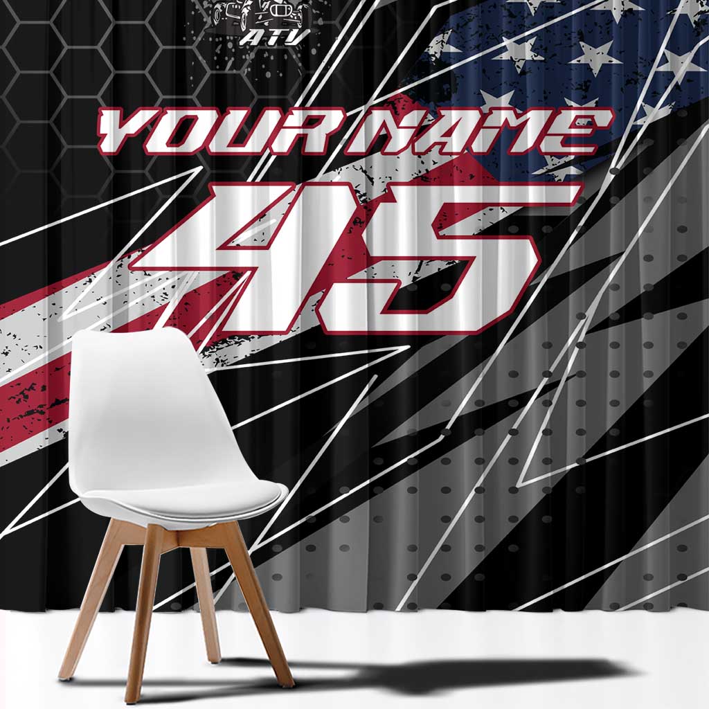 Custom Bike Shirt Racing Motocross Window Curtain American Flag and Black Hexagon Lightning Graphic Design - Wonder Print Shop