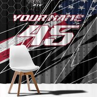 Custom Bike Shirt Racing Motocross Window Curtain American Flag and Black Hexagon Lightning Graphic Design - Wonder Print Shop