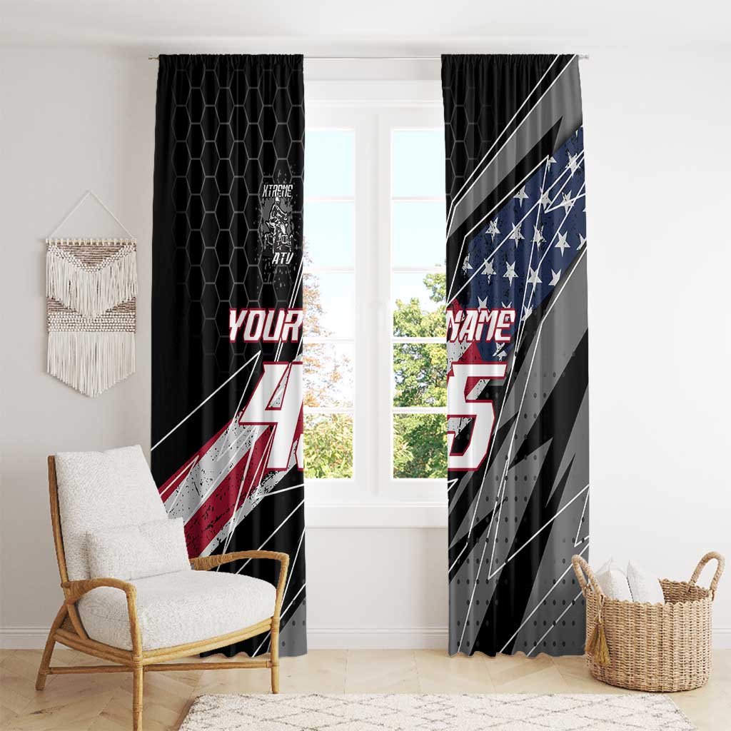 Custom Bike Shirt Racing Motocross Window Curtain American Flag and Black Hexagon Lightning Graphic Design - Wonder Print Shop