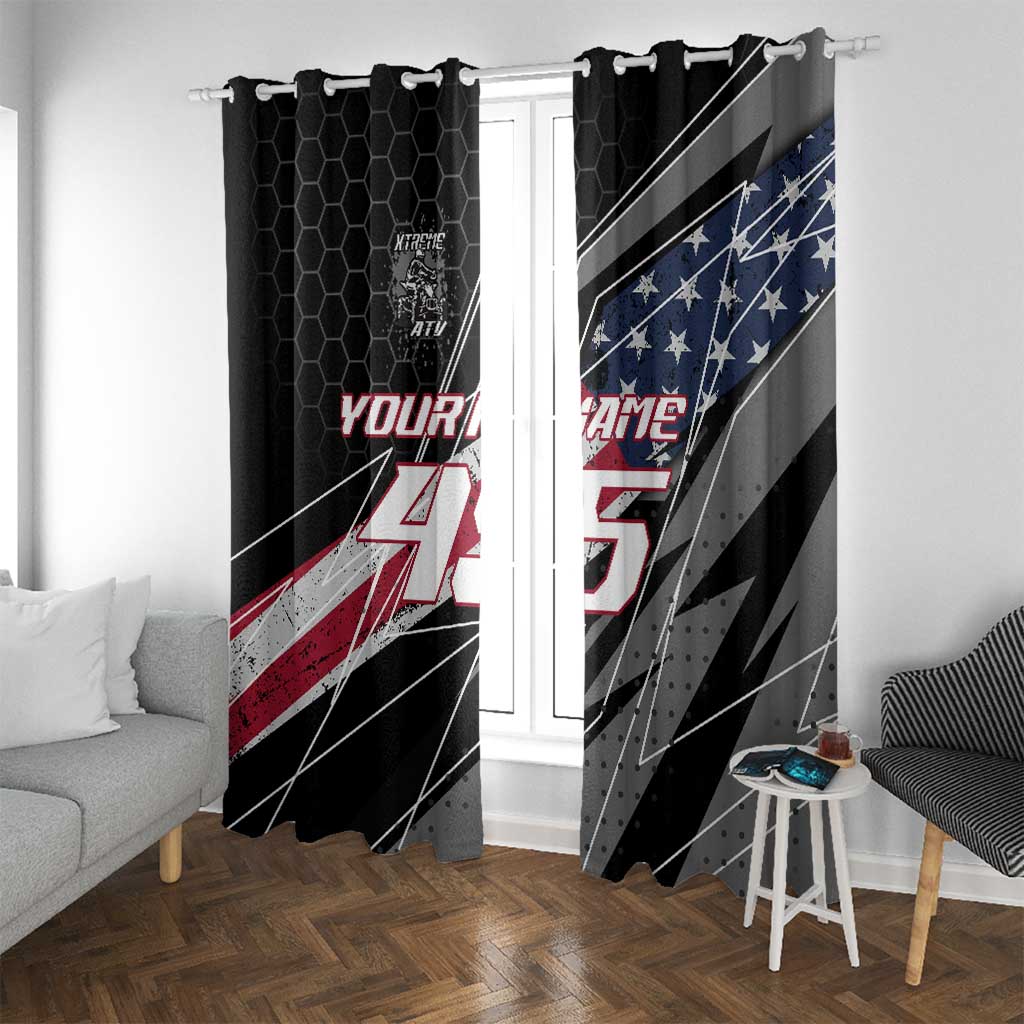Custom Bike Shirt Racing Motocross Window Curtain American Flag and Black Hexagon Lightning Graphic Design - Wonder Print Shop