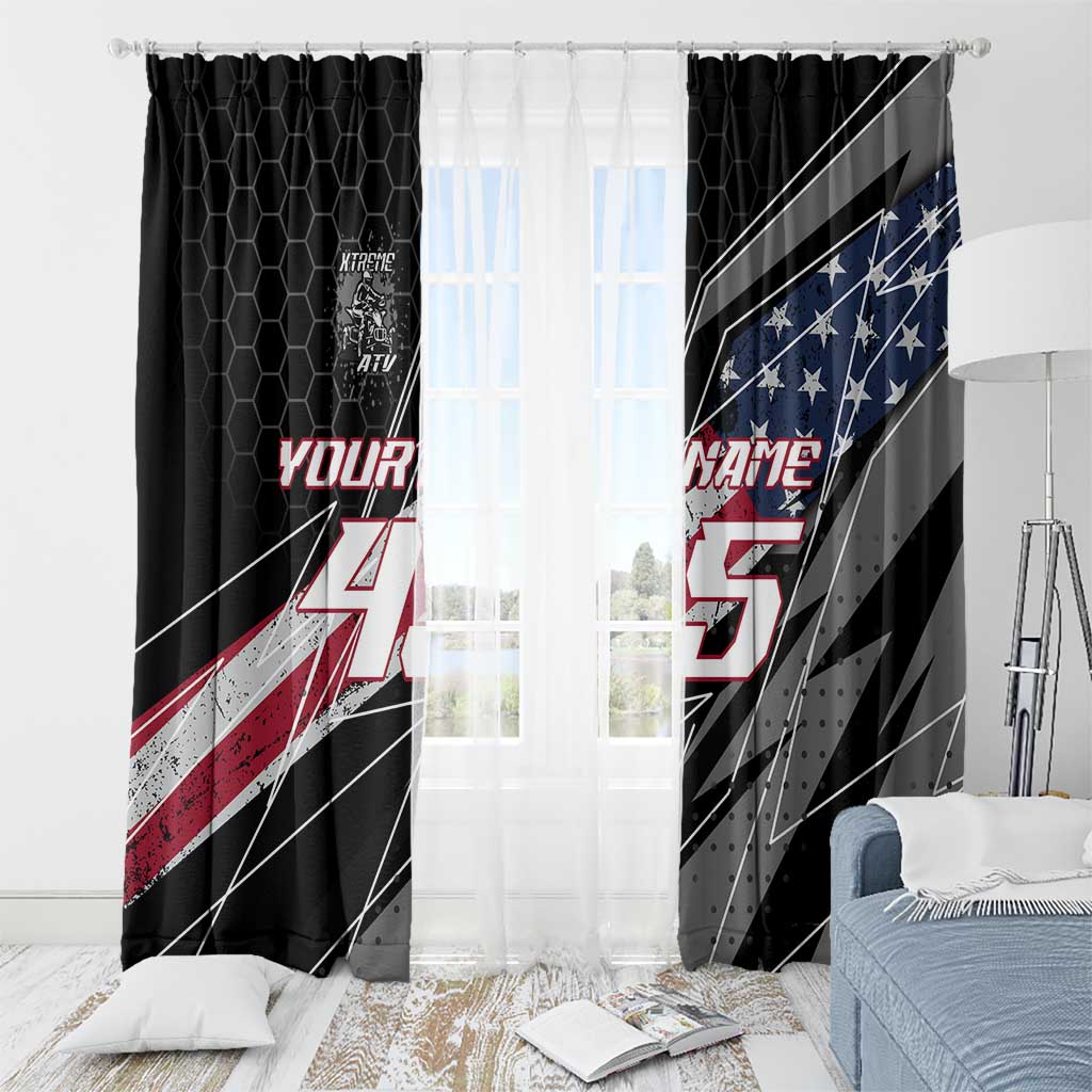 Custom Bike Shirt Racing Motocross Window Curtain American Flag and Black Hexagon Lightning Graphic Design - Wonder Print Shop