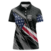 Custom Bike Shirt Racing Motocross Women Polo Shirt American Flag and Black Hexagon Lightning Graphic Design - Wonder Print Shop