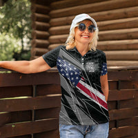 Custom Bike Shirt Racing Motocross Women Polo Shirt American Flag and Black Hexagon Lightning Graphic Design - Wonder Print Shop
