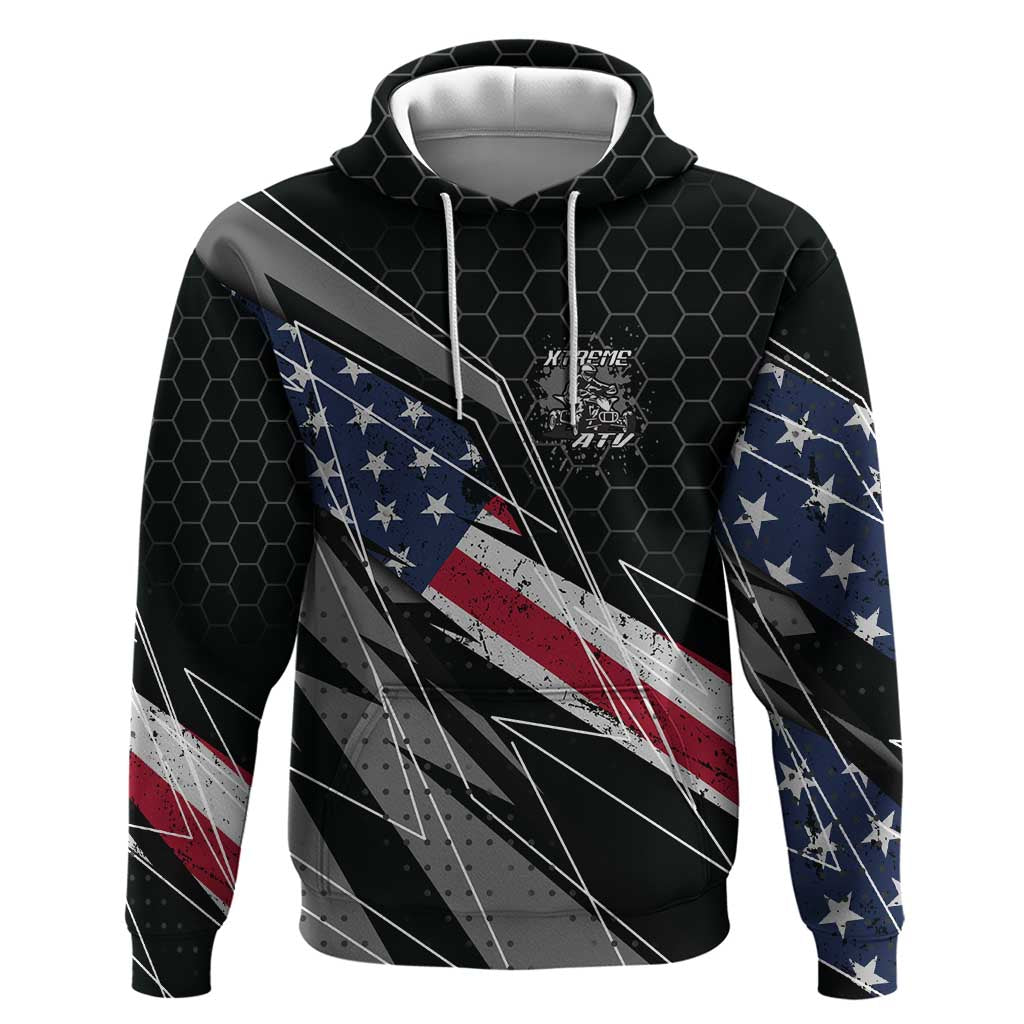 Custom Bike Shirt Racing Motocross Zip Hoodie American Flag and Black Hexagon Lightning Graphic Design - Wonder Print Shop