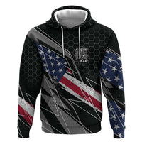 Custom Bike Shirt Racing Motocross Zip Hoodie American Flag and Black Hexagon Lightning Graphic Design - Wonder Print Shop