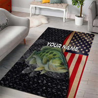 Custom Largemouth Bass Fishing Area Rug American Flag and Bubble Texture Background - Wonder Print Shop