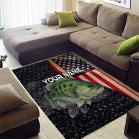 Custom Largemouth Bass Fishing Area Rug American Flag and Bubble Texture Background - Wonder Print Shop