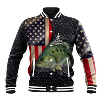 Custom Largemouth Bass Fishing Baseball Jacket American Flag and Bubble Texture Background - Wonder Print Shop