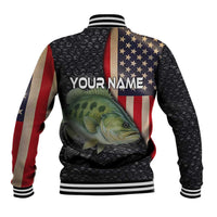 Custom Largemouth Bass Fishing Baseball Jacket American Flag and Bubble Texture Background - Wonder Print Shop