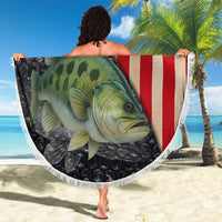 Custom Largemouth Bass Fishing Beach Blanket American Flag and Bubble Texture Background - Wonder Print Shop