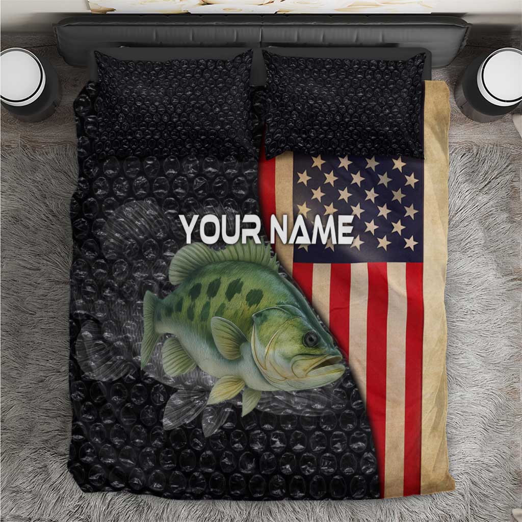 Custom Largemouth Bass Fishing Bedding Set American Flag and Bubble Texture Background - Wonder Print Shop