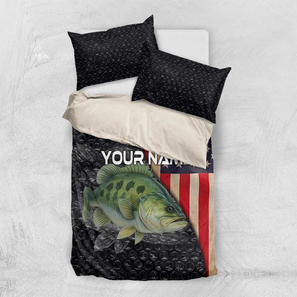 Custom Largemouth Bass Fishing Bedding Set American Flag and Bubble Texture Background - Wonder Print Shop